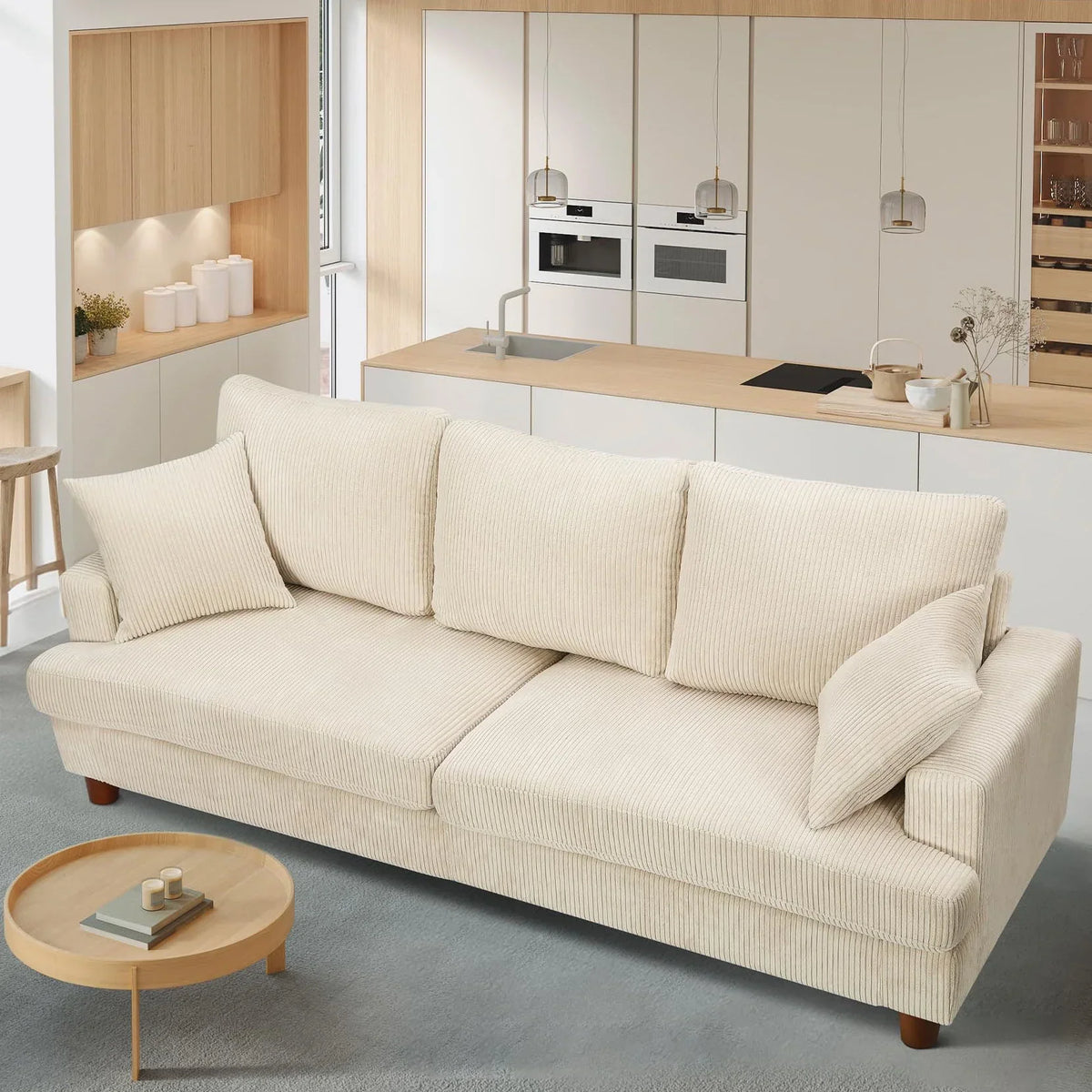 2026 New87" Corduroy Sofa,3 Seater Sofa with Extra Deep Seats,Neche Comfy Upholstered Couch for Living Room,2 Pillows,Green