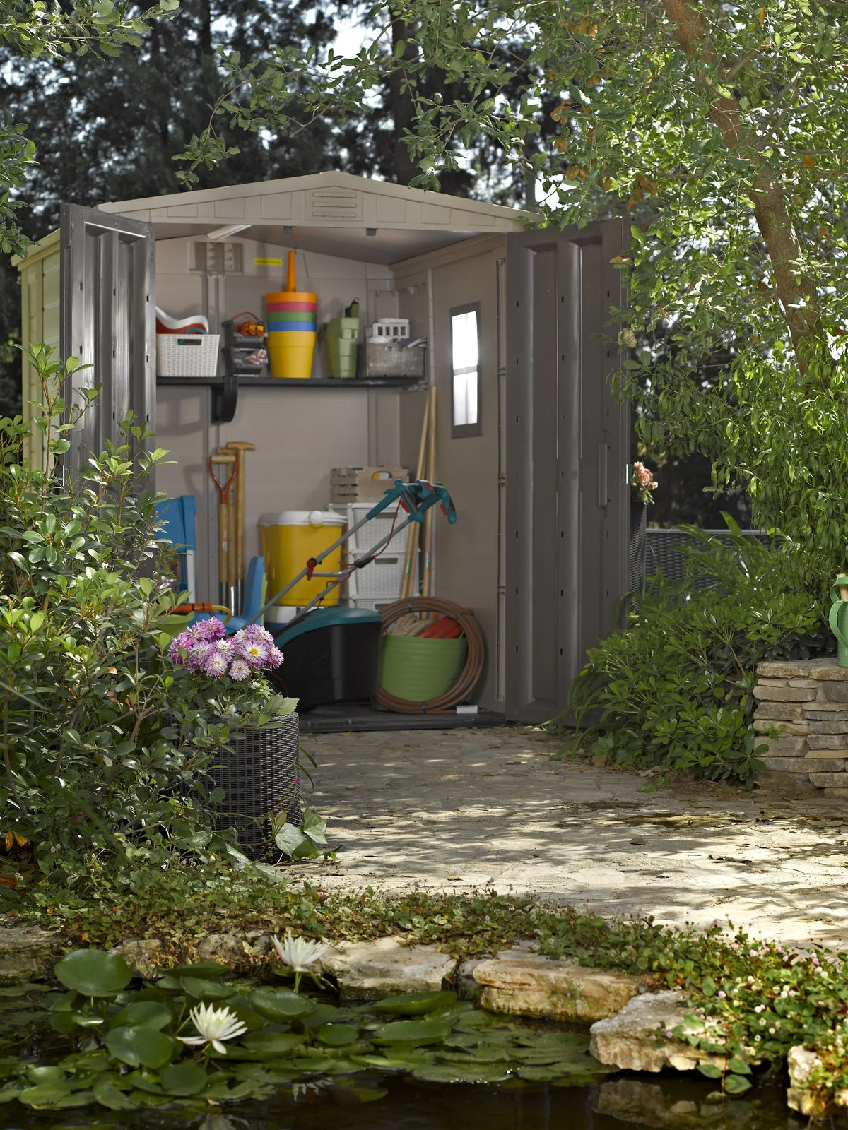 2026 NewKeter Factor 8 x 11 Foot All Weather Resin Outdoor Storage Shed, Taupe
