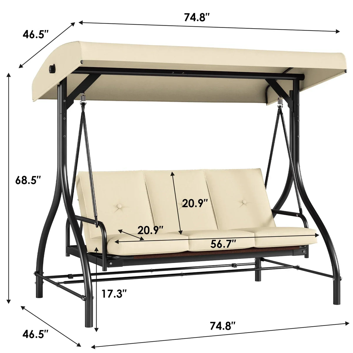 2026 NewArlopu 3 Person Porch Swing Outdoor Converting Canopy Swing Glider with Canopy