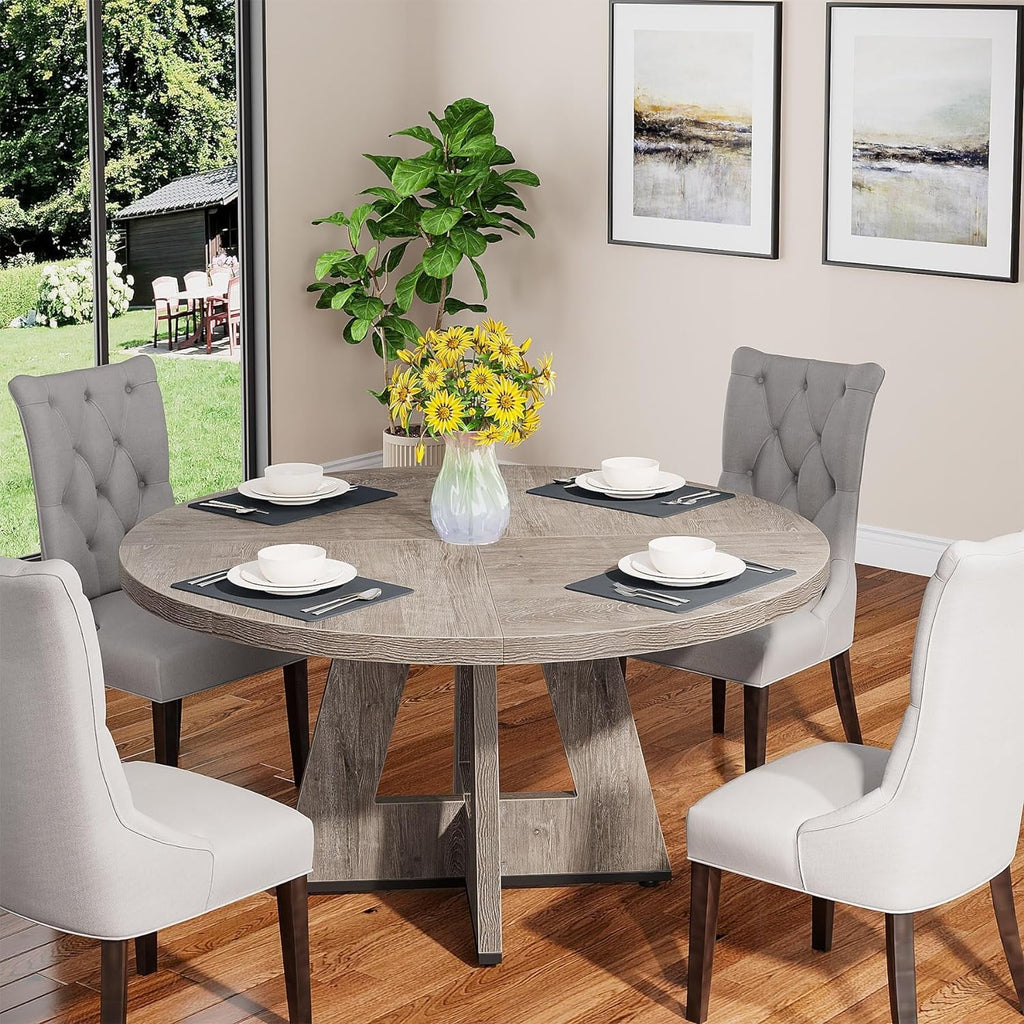 2026 NewTribesigns Round Dining Table for 4, Grey Kitchen Table 47 Inch Farmhouse Wood Kitchen Dinning Table for Kitchen Living Room