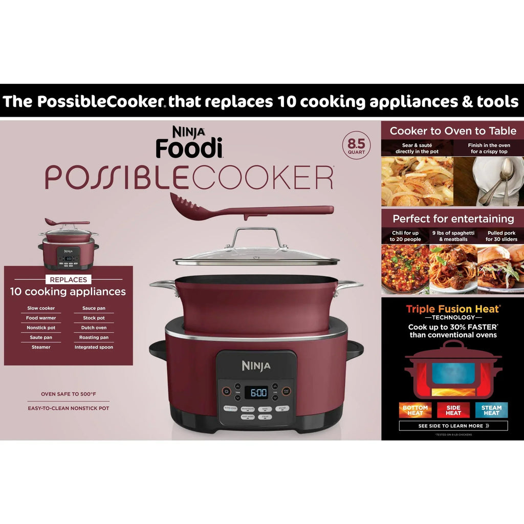 2026 NewNinja Foodi Possible Cooker, 8.5 Quart, 6-in-1 Multi-Cooker, Slow Cooker, Steamer, Glass Lid Integrated Cooking Utensil, Nonstick, Oven Safe Pot to 500°F, Cherry Tarte, MC1000WM