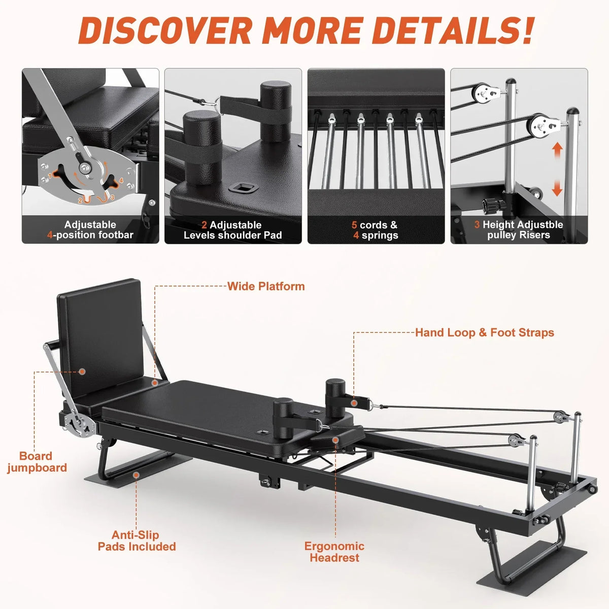 2026 NewGIKPAL 92" Foldable Pilates Reformer Machine for Home Gym,Balanced Body Pilates Exercise Equipment with Jump Board