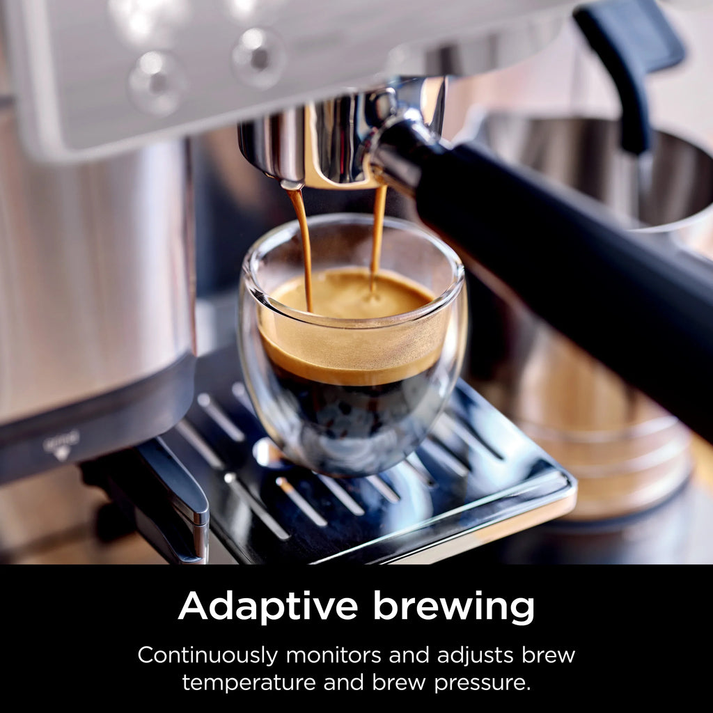 2026 NewNinja Luxe Cafe Premier Series, Stainless Steel Espresso Machine and Drip Coffee Maker with integrated Coffee Grinder and Milk Frother, ES601