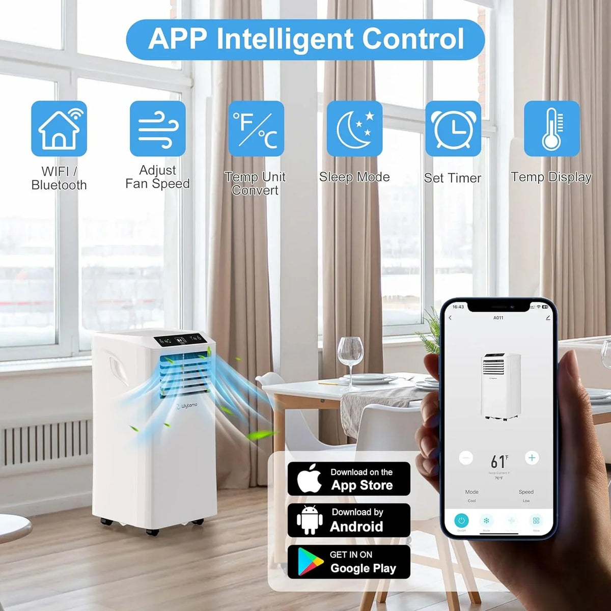 2026 New10,000 BTU Portable Air Conditioners Smart WIFI Remote Control, 3-in-1 Portable AC Unit, Dehumidifier and Fan