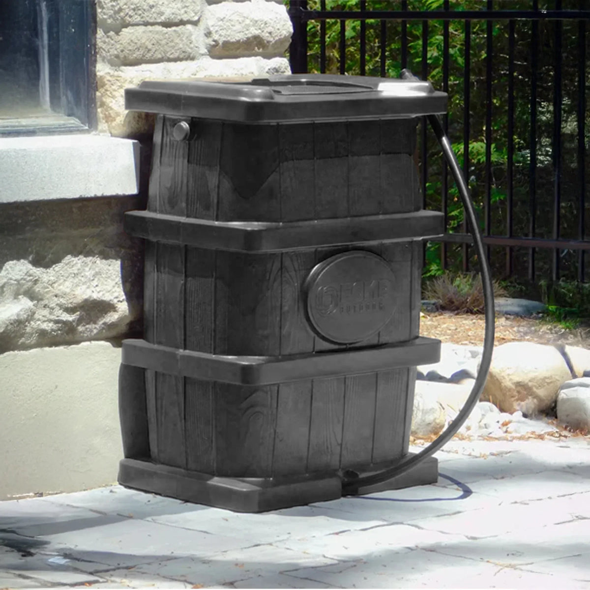 2026 NewFCMP Outdoor WG4000-GRY Home Outdoor Wood Grain Rain Water Catcher Barrel