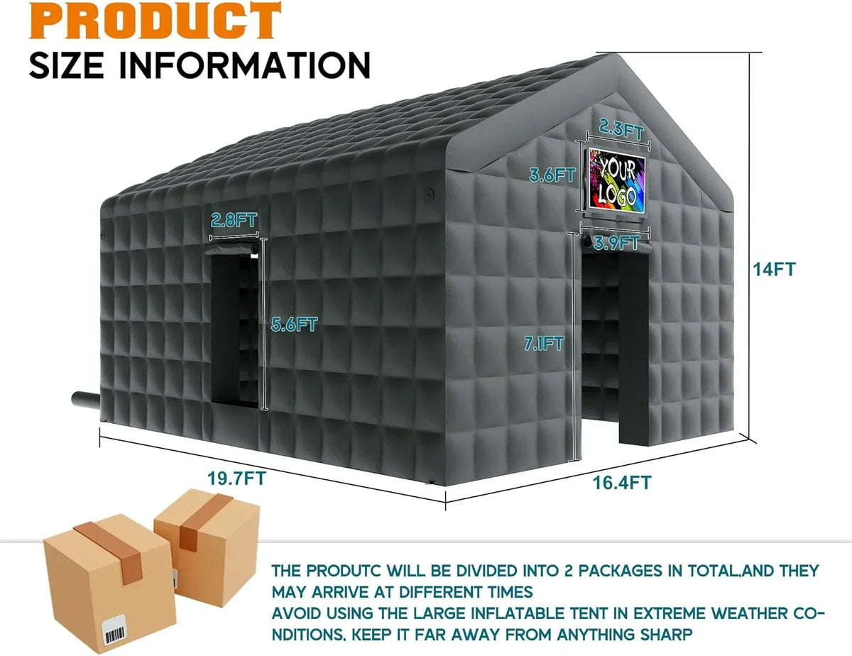 2026 NewJocisland 20x16x14 ft Large Black Inflatable Night Club Tent for Adults with 2 Side Doors, Inflatable Nightclub with Logo Area Gazebo Event House