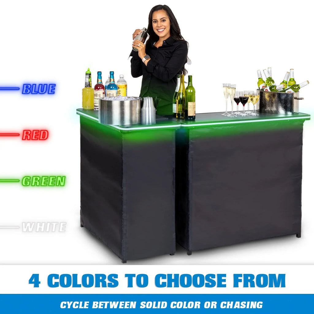2026 NewGoBar Portable Double Bar Table Set with Multi-Color LED Lights - Mobile Bartender Station for Events - Includes Carrying Case