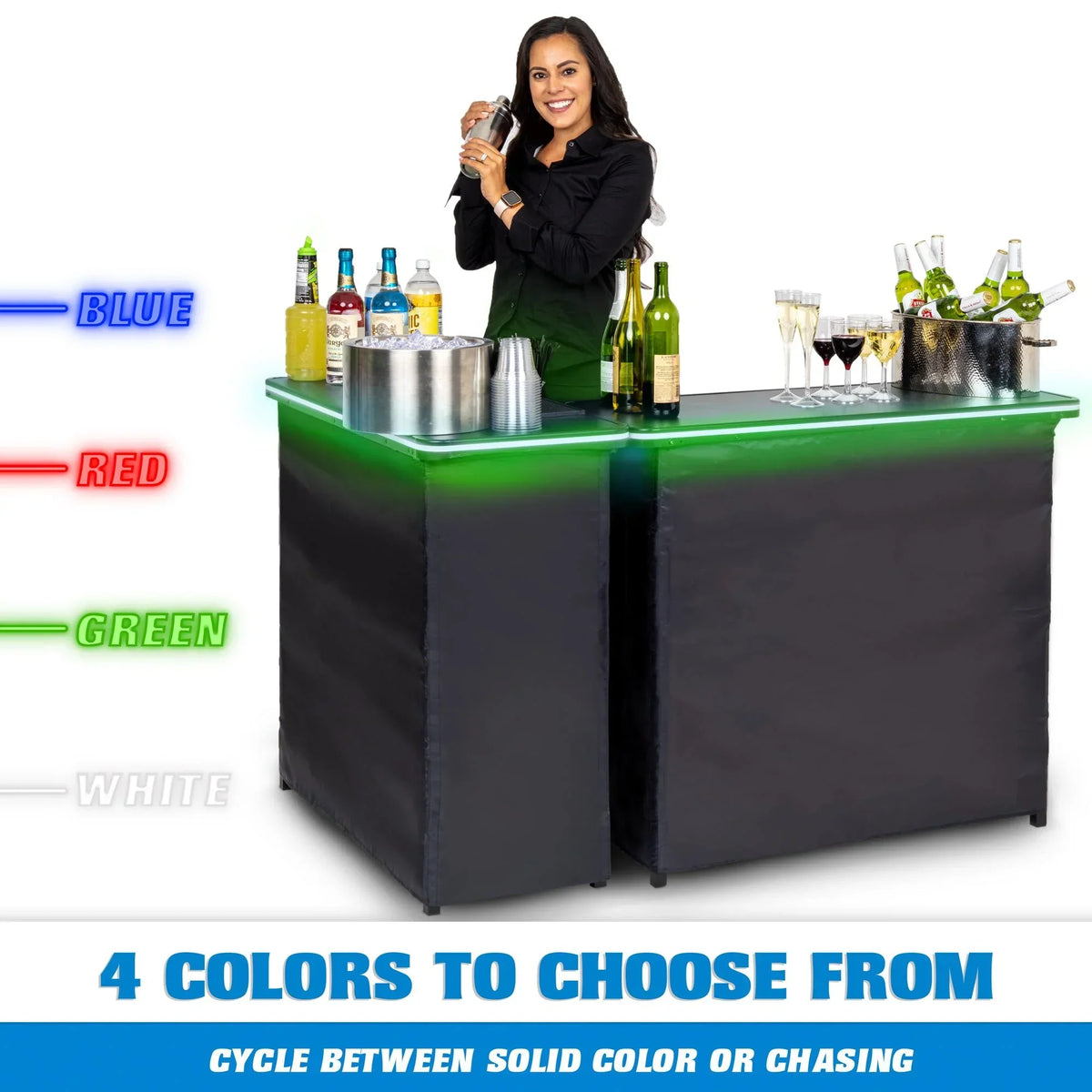 2026 NewGoBar Portable Double Bar Table Set with Multi-Color LED Lights - Mobile Bartender Station for Events - Includes Carrying Case