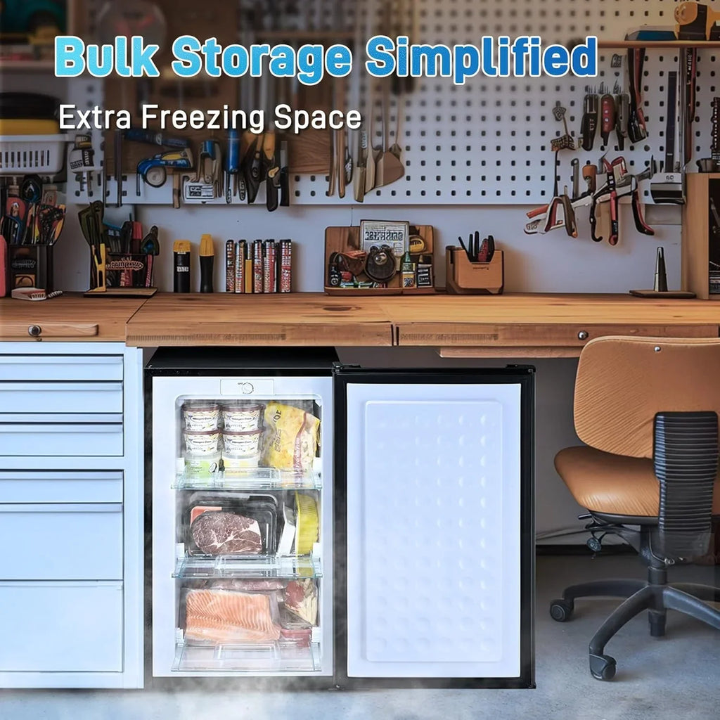 2026 NewUpright Freezer, 3.0 Cu.ft Compact Upright Freezer with Adjustable Thermostat, Mini Freezer with Reversible Stainless Steel Single Door, Silver