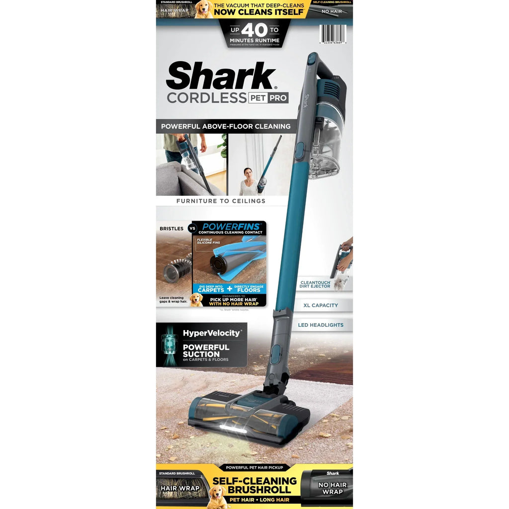 2026 NewShark Pet Pro Bagless Cordless Stick Vacuum, Carpets and Hardfloors, Powerfins Brushroll, No Hair Wrap, Up to 40 Min Runtime, XL Dust Cup, IZ240 Teal