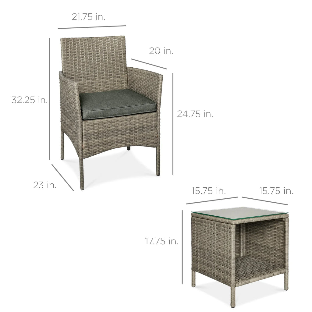 2026 NewBest Choice Products 3-Piece Outdoor Wicker Conversation Patio Bistro Set, w/ 2 Chairs, Table - Gray/Navy