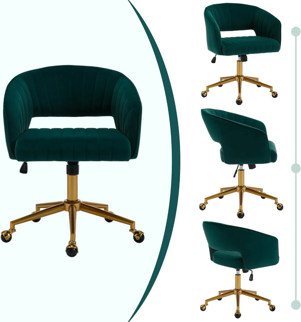 2026 NewWestice Home Office Desk Chairs, Velvet Task Chair, Height Adjustable Swivel Vanity Chair with Golden Base for Vanity Study, Living Room Computer Room, Beige