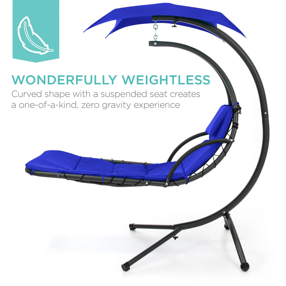 2026 NewBest Choice Products Hanging Curved Chaise Lounge Chair Swing for Backyard, Patio w/ Pillow, Shade, Stand - Teal