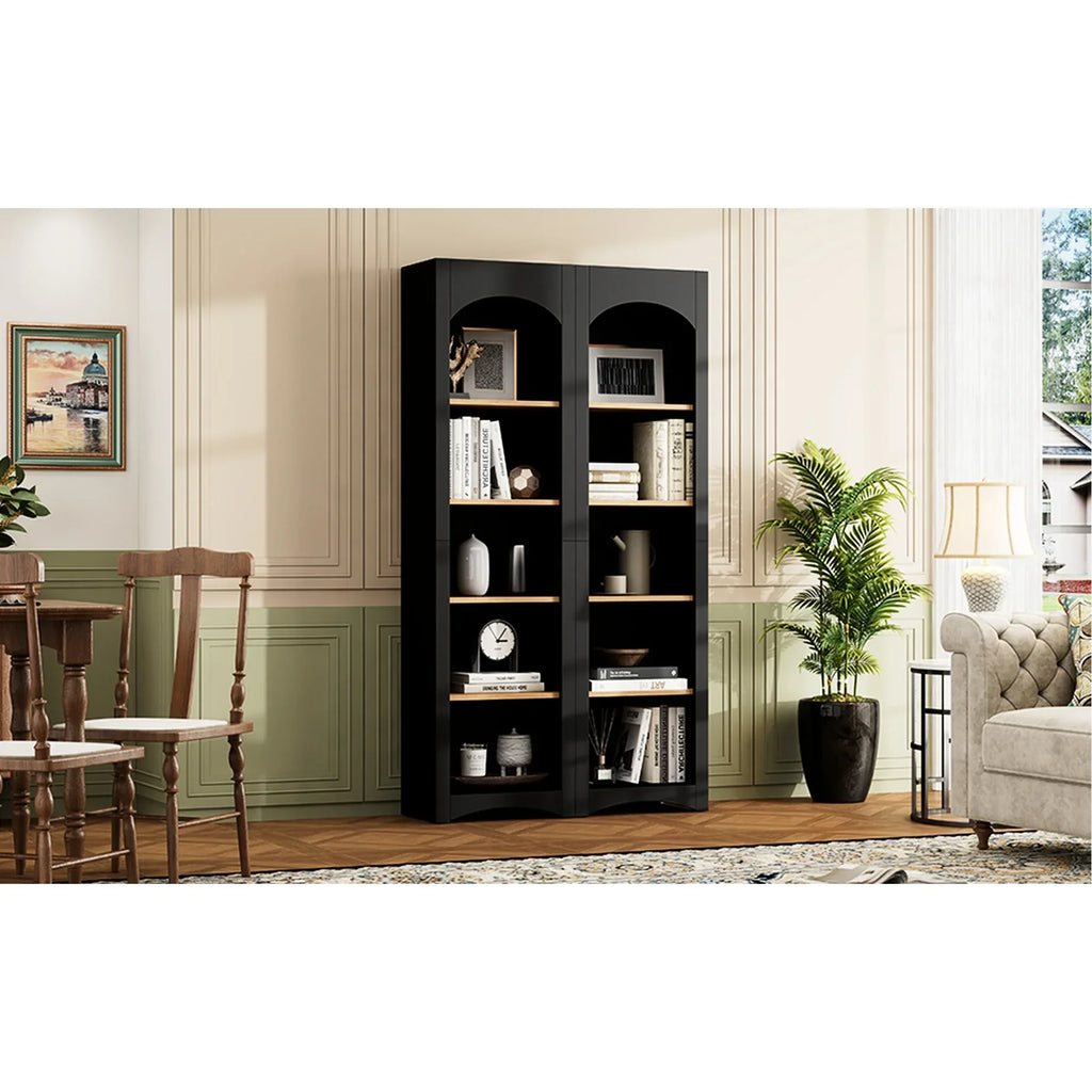 2026 New72"h Pantry Pair, 2, Adjustable Shelves,, Black Finish 2 Bookcase, Cabinet With Vintage Style