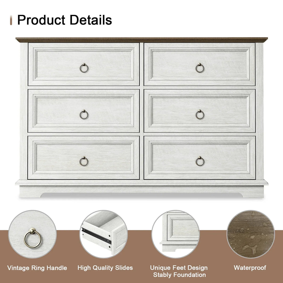 2026 NewFAGAGA 6 Drawers Dresser for Living Room,Storage Cabinet Wooden Dressers Organizer for Bedroom,White