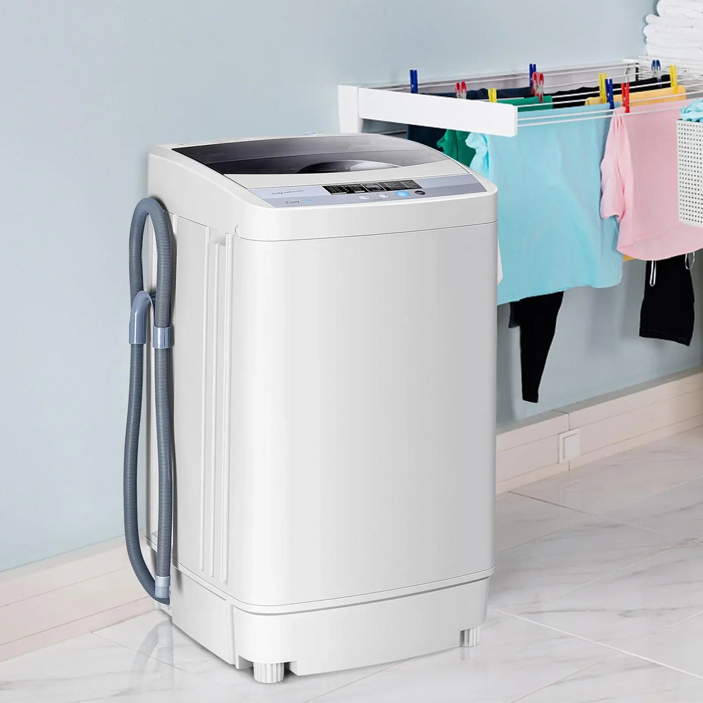2026 NewGiantex Full-Automatic Washing Machine, 1.34 Cu.ft Compact Washer w/10 Programs, 8 Water Levels & LED Panel, 9.92 Lbs Capacity Portable Cloth Washer and Spinner w/Drain Pump