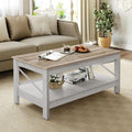 2026 NewMoasis Farmhouse Coffee Table with Storage 2-Tier Center Table for Living Room Grey Wash Top+White