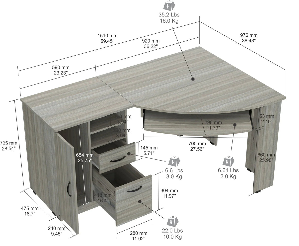2026 NewInval Modern Corner Desk with 2 Drawers and Cabinet, Washed Oak