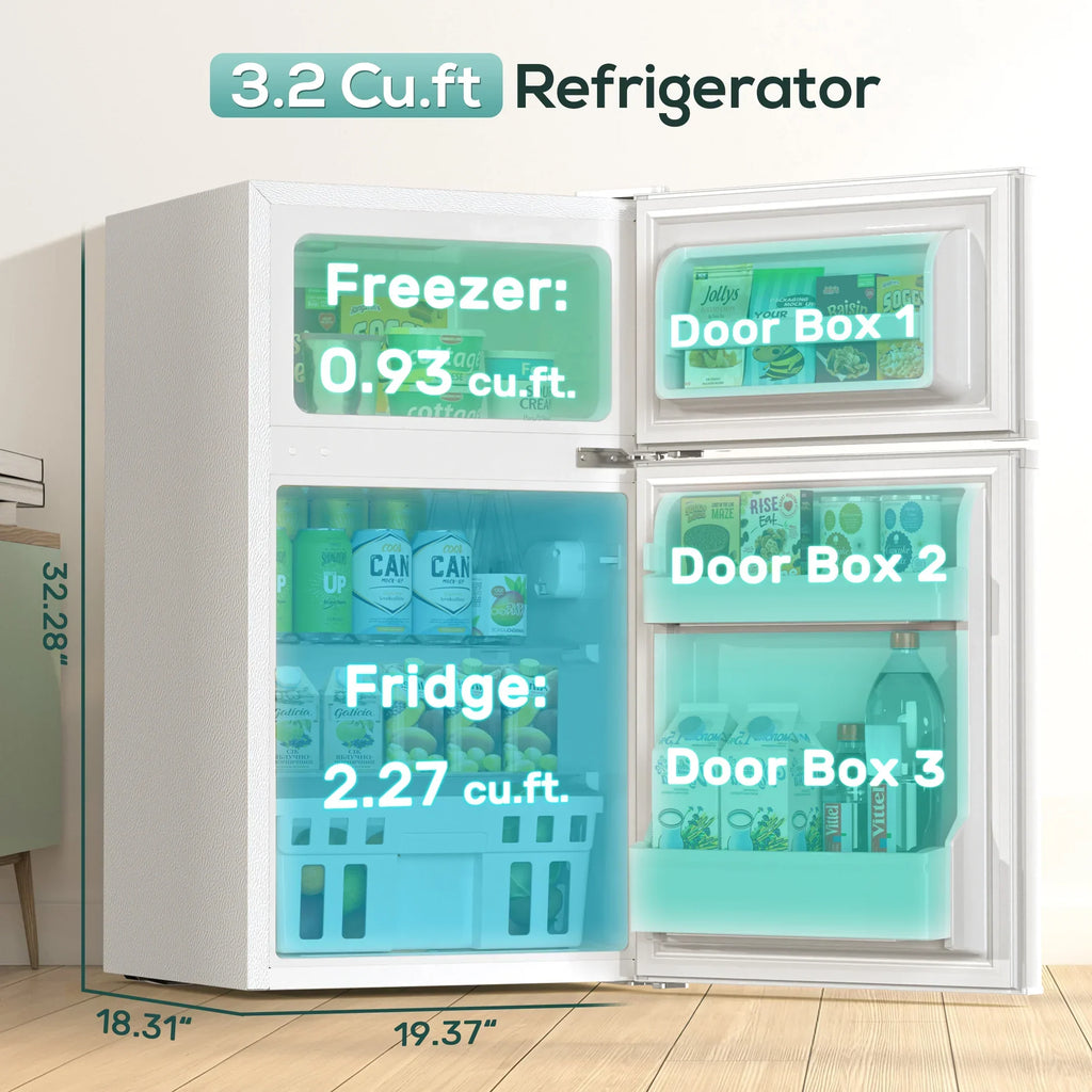2026 NewAuseo 3.1 Cu.Ft Double Door Mini Fridge with Freezer, Compact Retro Refrigerator for Dorm, Office, Bar, Bedroom, Black