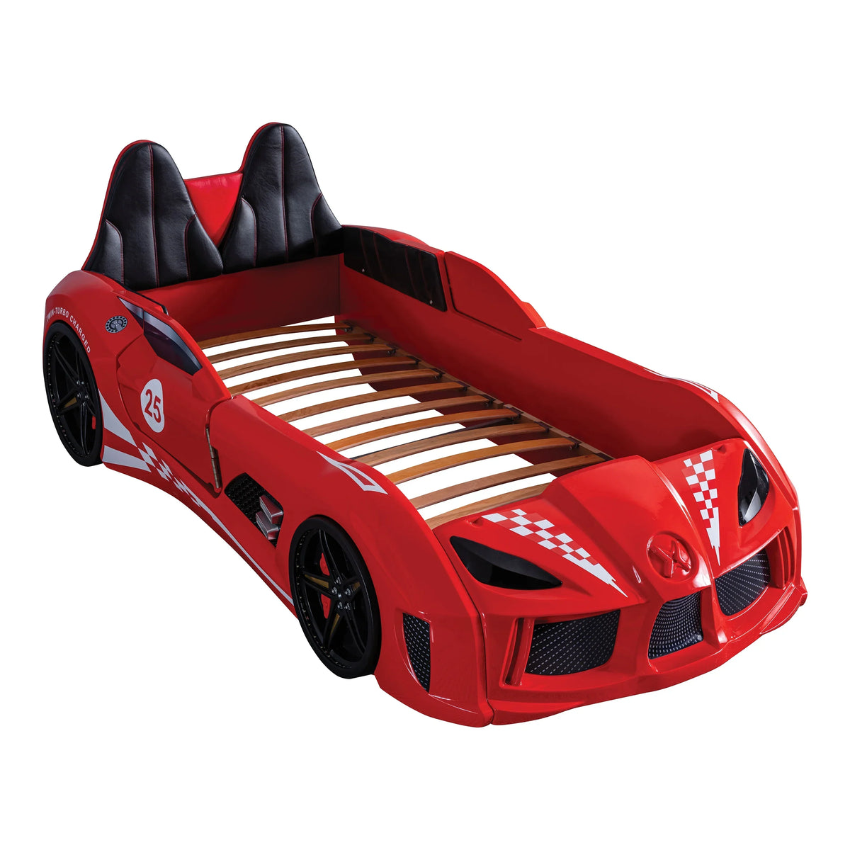 2026 NewFurniture of America Dash Kids Plastic Twin Race Car Bed with LED and Sound, White