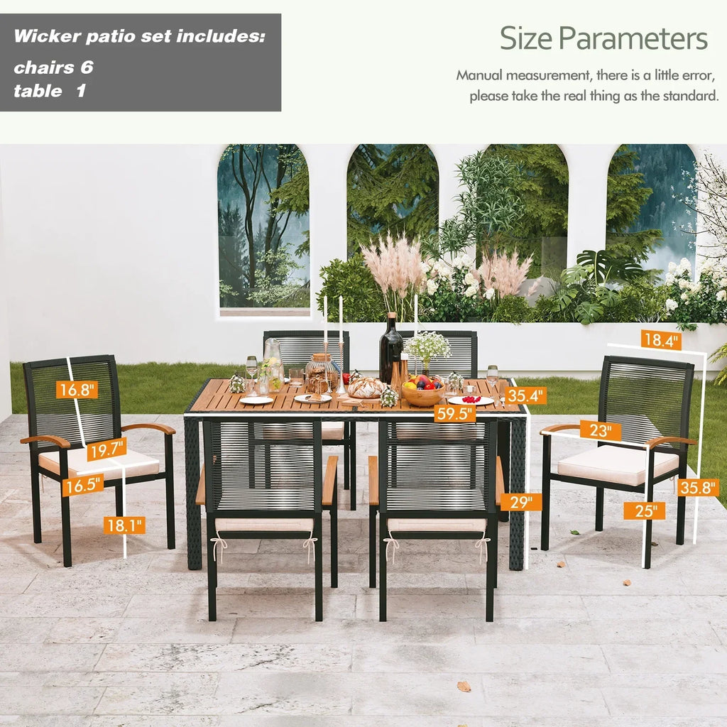 2026 New7 Pieces Outdoor Table and Chairs Outdoor Patio Furniture Set Wicker Patio Dining Sets for 6 Patio Table and Chairs Set Outdoor Furniture Set for Garden Yard Porch and Poolside