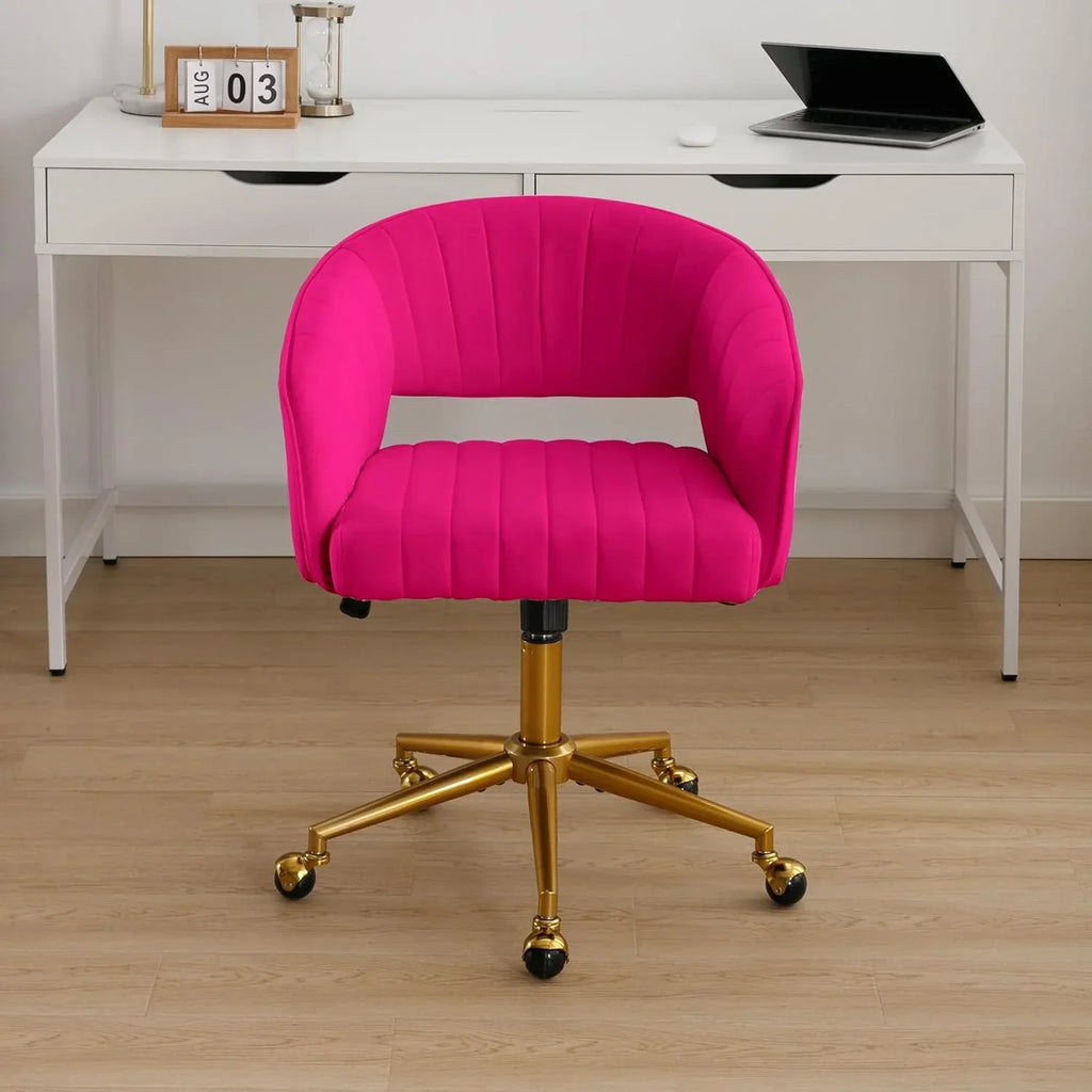 2026 NewWestice Home Office Desk Chairs, Velvet Task Chair, Height Adjustable Swivel Vanity Chair with Golden Base for Vanity Study, Living Room Computer Room, Beige