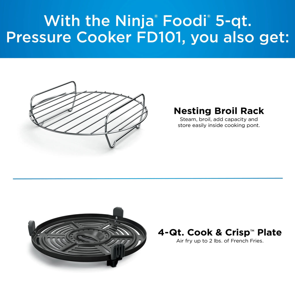 2026 NewNinja Foodi 10-in-1 5 Qt Pressure Cooker, Steamer, Bake, Broil, Dehydrate, Air Fryer, Non-Stick, FD101 Stainless Steel