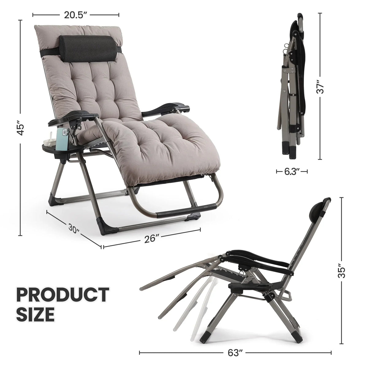 2026 NewNaipo Zero Gravity Chair, Outdoor Foldable Padded Lounge Chair Recliner with Side Table, 353lbs Lounge Chair Sleep Relaxing, Winner