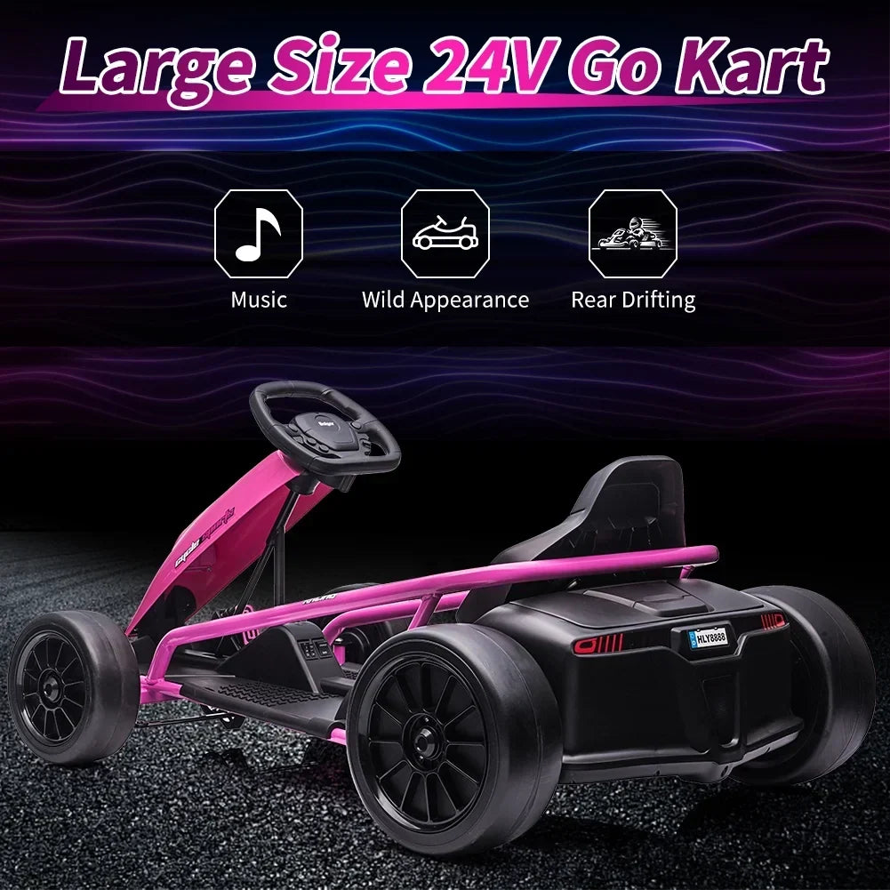2026 NewSimzone Go Kart for Kids 24V Battery 300WX2 Motors Pedal On Foot Go Cart 8MPH High Speed Drifting Car with Slow Start Function Music Elastic Durable Tires, Blue