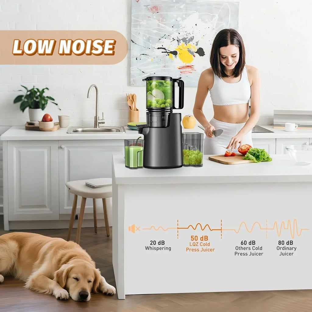 2026 NewYPONE Cold Press Juicer, Masticating Juicer with 5.4" Wide Feed Chute, 350w Slow Juicer Machines Fit Whole Vegetables and Fruits,Juice Extractor Machine with High Juice Yield, Easy to Clean(Black)