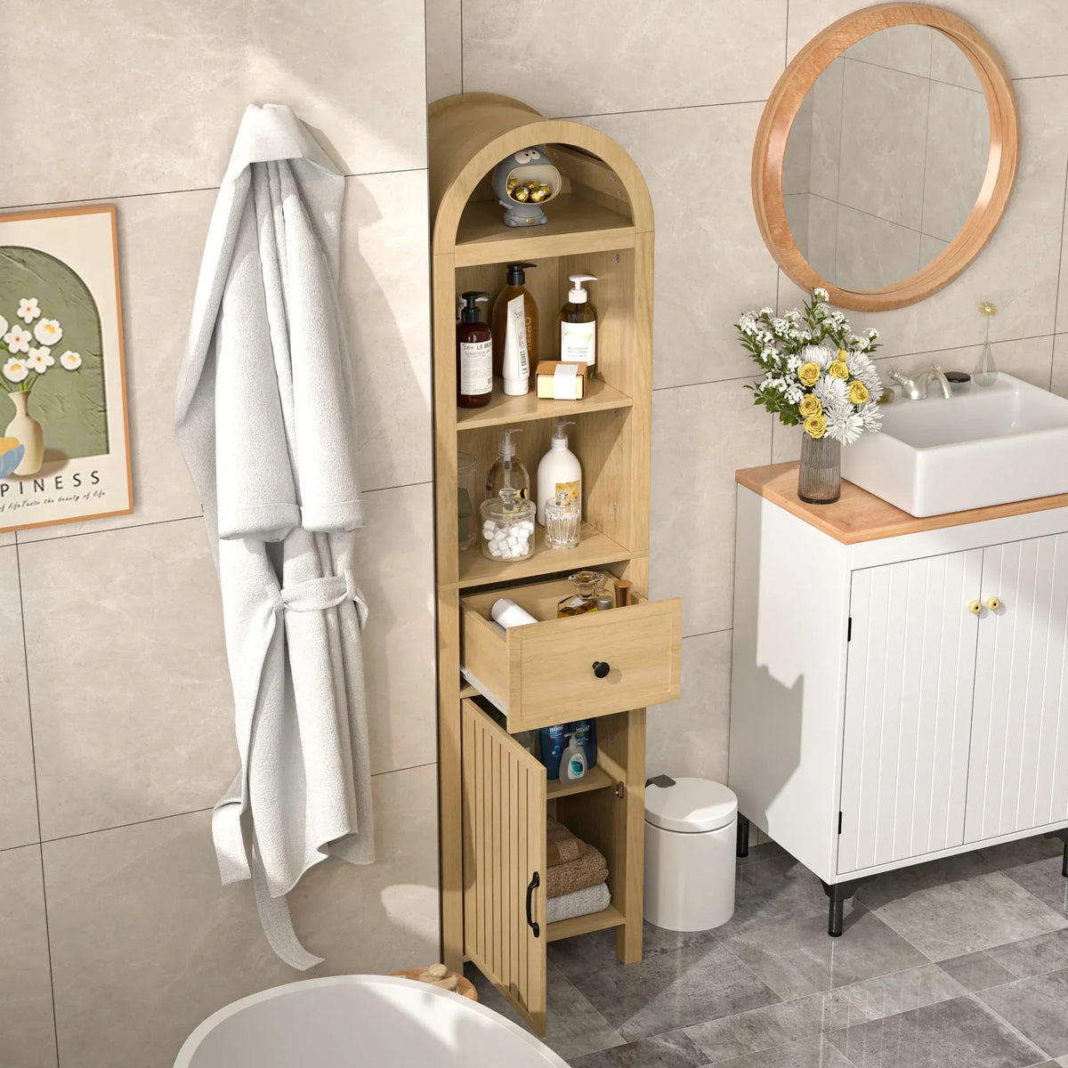 2026 NewFiogmub Tall Bathroom Storage Cabinets with Doors and Shelves, Narrow Tall Linen Cabinet with Drawer