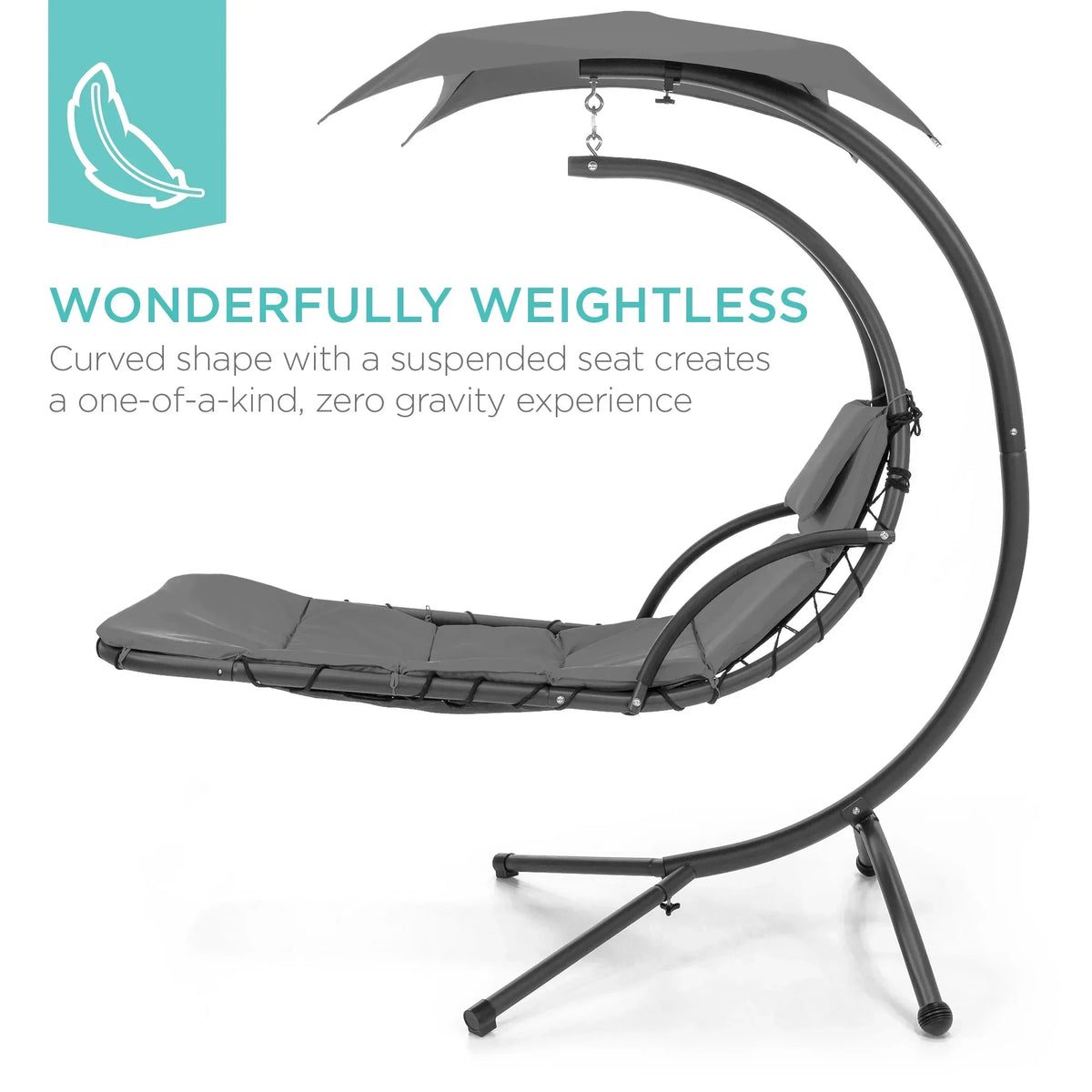 2026 NewBest Choice Products Hanging Curved Chaise Lounge Chair Swing for Backyard, Patio w/ Pillow, Shade, Stand - Teal