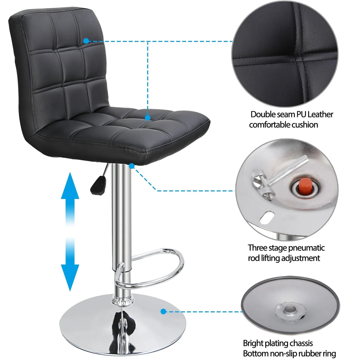 2026 NewZENY Set of 4 Bar Stool Soft Cushion Metal Frame 24-32" Swivel Chair, Black