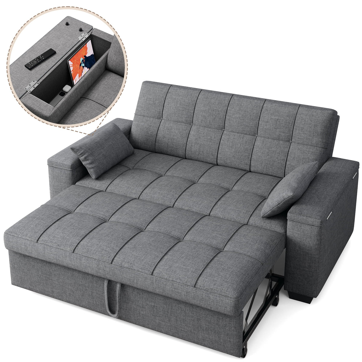 2026 NewSofa Bed, Lofka 3-in-1 Convertible Sleeper Sofa with Storage, Adjustable Backrest & Pull Out Function - Sleeper Chair for Small Space, Apartment, Dark Grey