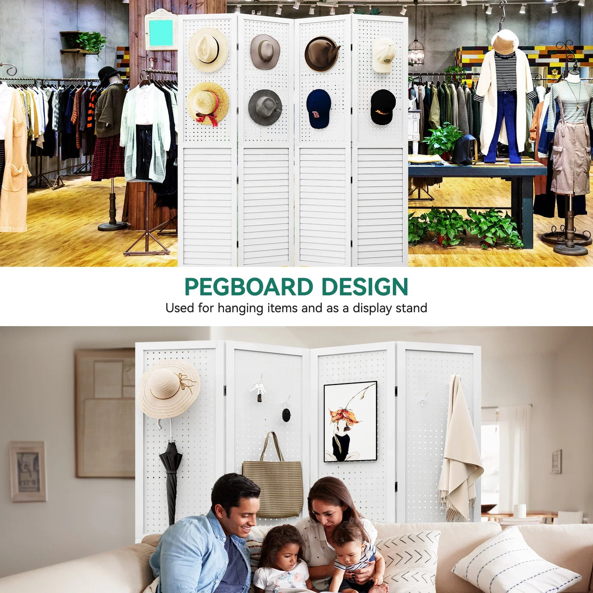 2026 NewDextrus Room Divider, 4 Panel Folding Privacy Screens with Pegboard Display, Freestanding Portable Privacy Screen Room Partition for Jewelry, Craft Show, Retail, Living Room, Bedroom