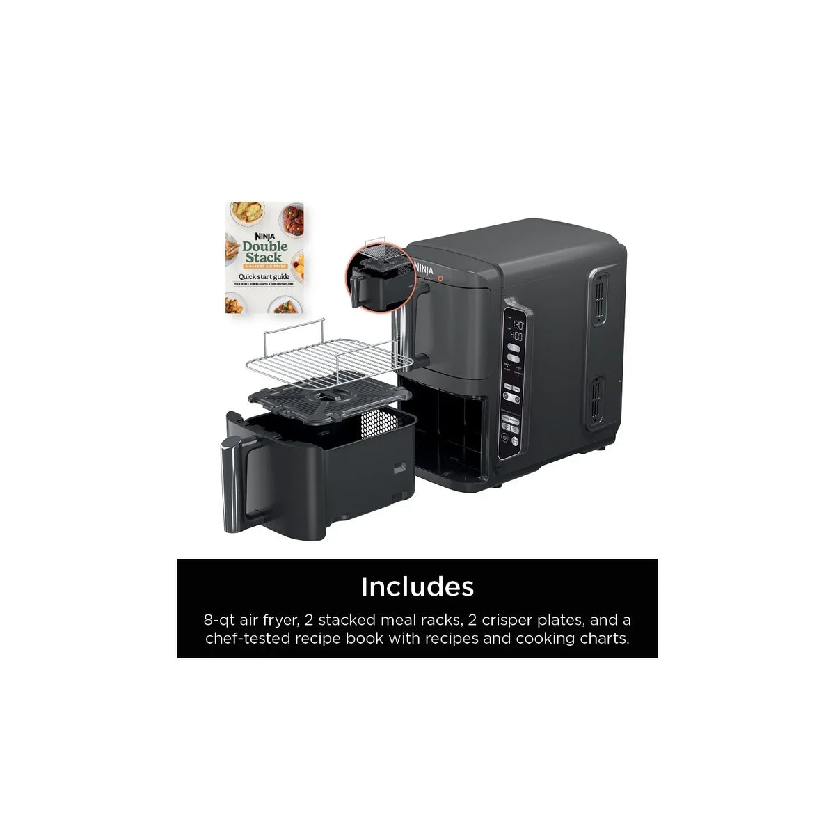 2026 NewNinja DoubleStack XL 2-Basket Air Fryer, DoubleStack Technology Cooks 4 Foods at Once, Space Saving Design, 10 QT, 4-in-1, Smart Finish & Match Cook, SL400