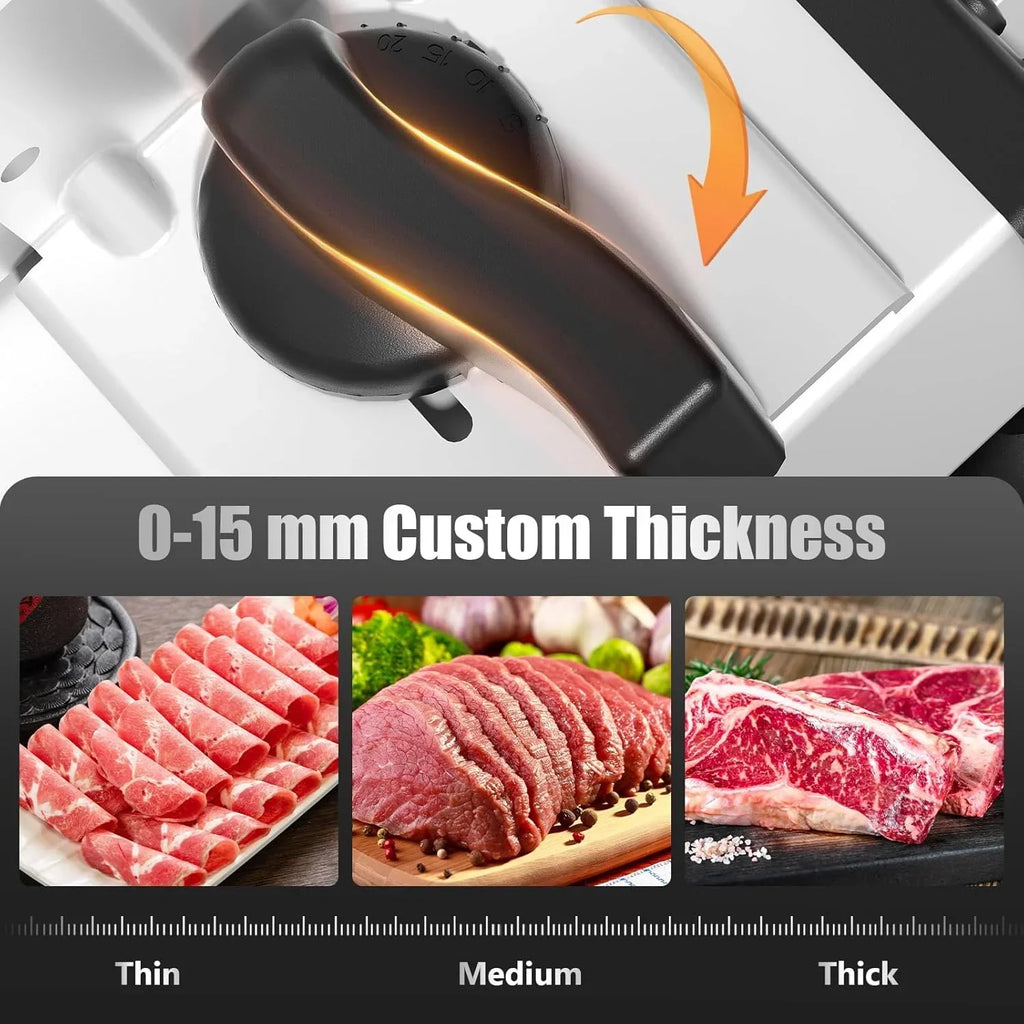 2026 NewOSTBA Meat Slicer with Quiet DC Motor, 200W Electric Deli Slicer, Dual 7.5'' Stainless Steel Blades, 0-15mm Adjustable Thickness, Easy to Clean, Ideal for Meat, Cheese, Bread, and Vegetables