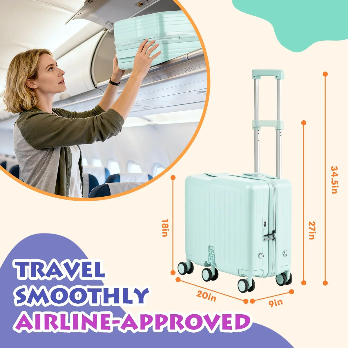 2026 NewAdvwin Ride-On Kids Luggage with Pull Strap, Footrests, Cup Holder, 6 Wheels & Adjustable Handle, 18-Inch Spinner Suitcase with Stickers & Boarding Pass, Pink