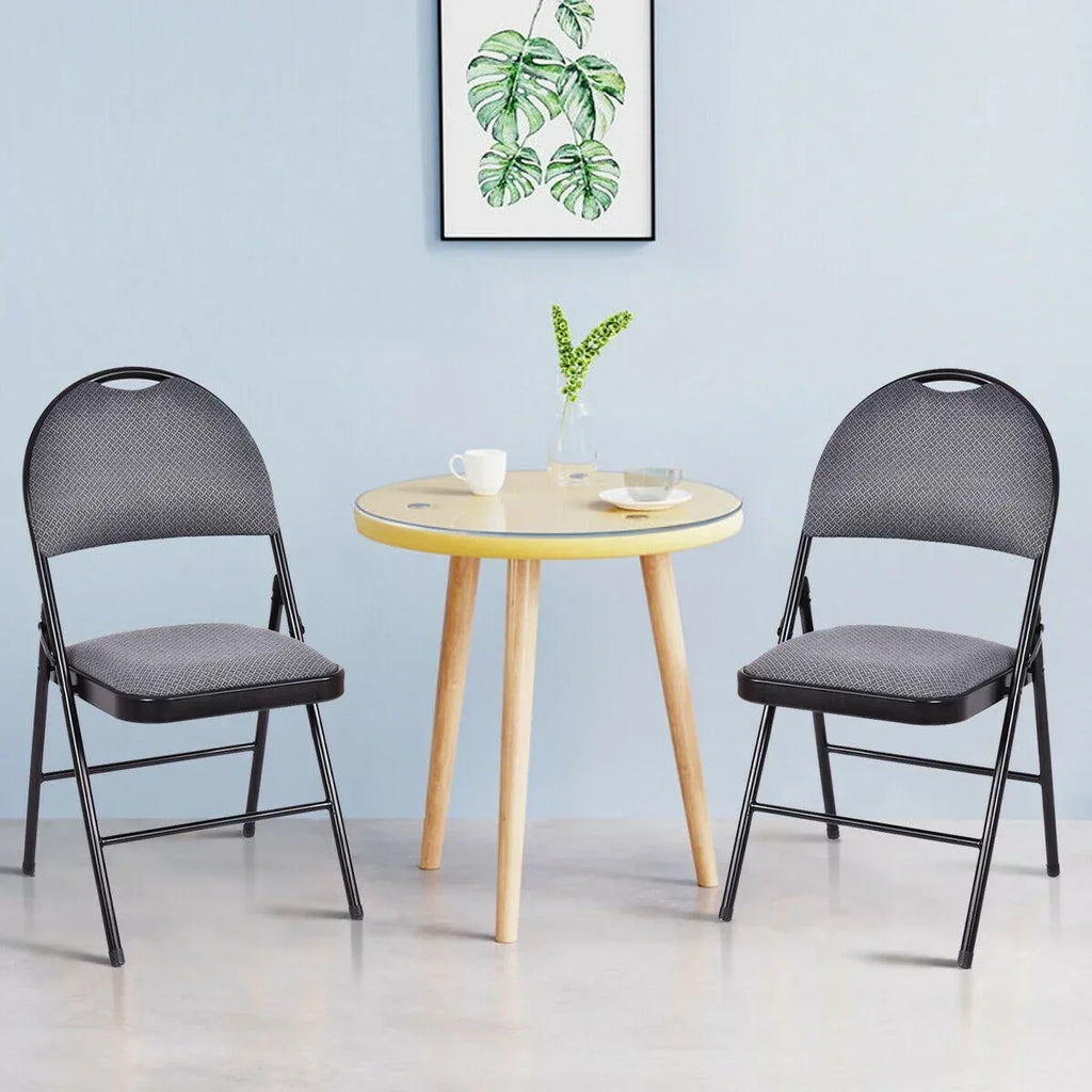 2026 NewCostway Set of 6 Folding Chairs Fabric Upholstered Padded Seat Metal Frame Home Office Beige