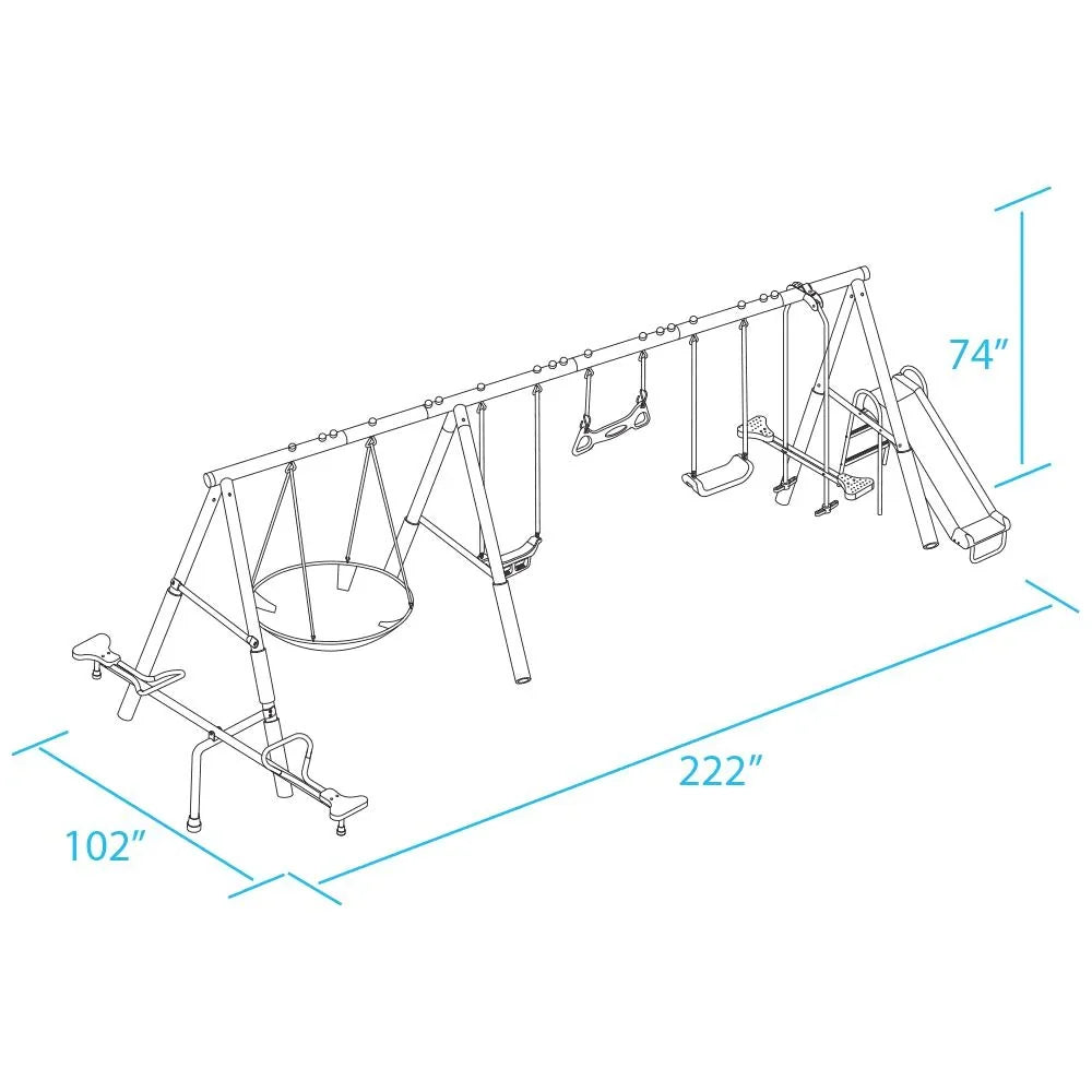2026 NewXDP Recreation Fun All-Mighty Metal Swing Set with Super Disc Swing. Stand R Swing. Glider. & Slide