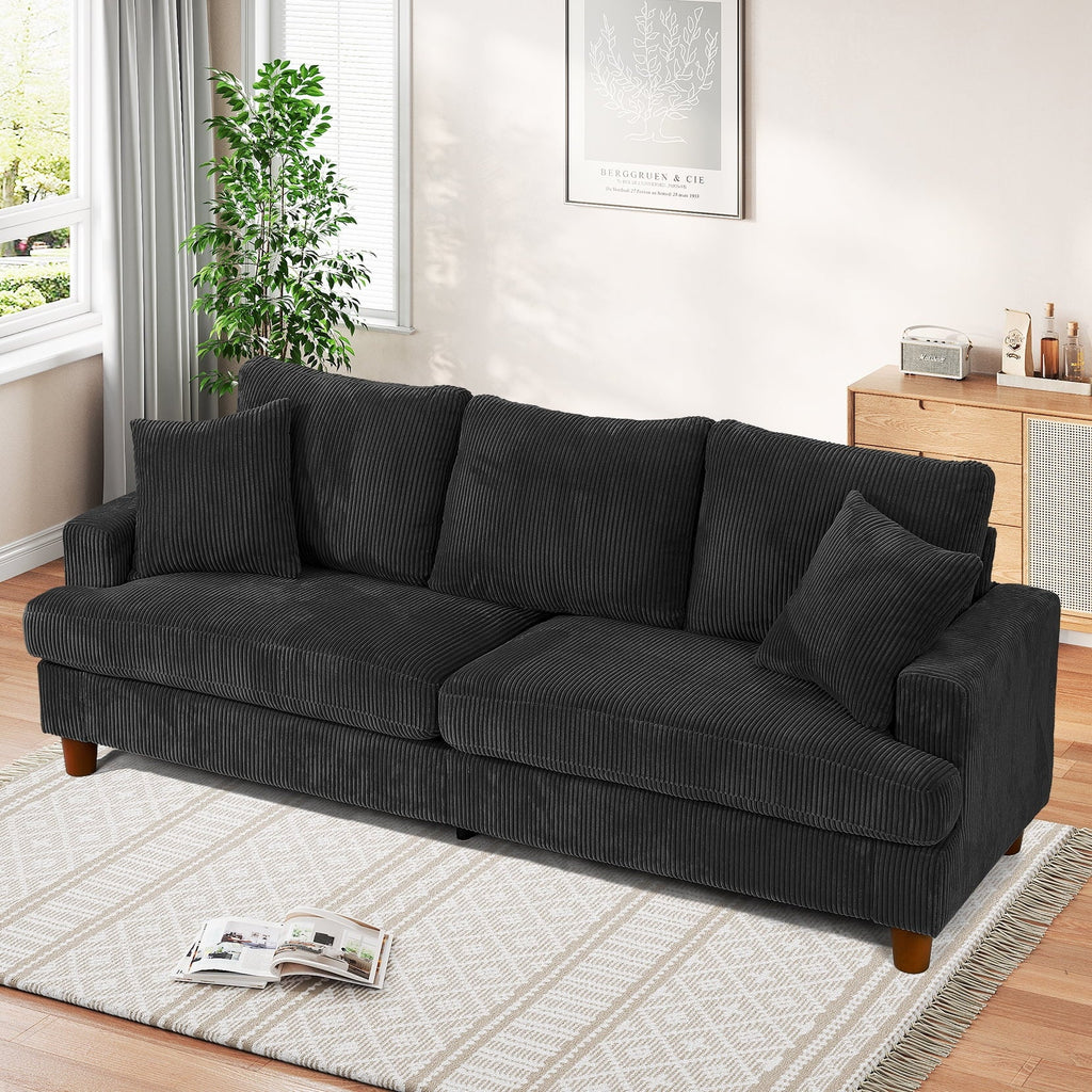 2026 New87" Corduroy Sofa,3 Seater Sofa with Extra Deep Seats,Neche Comfy Upholstered Couch for Living Room,2 Pillows,Green