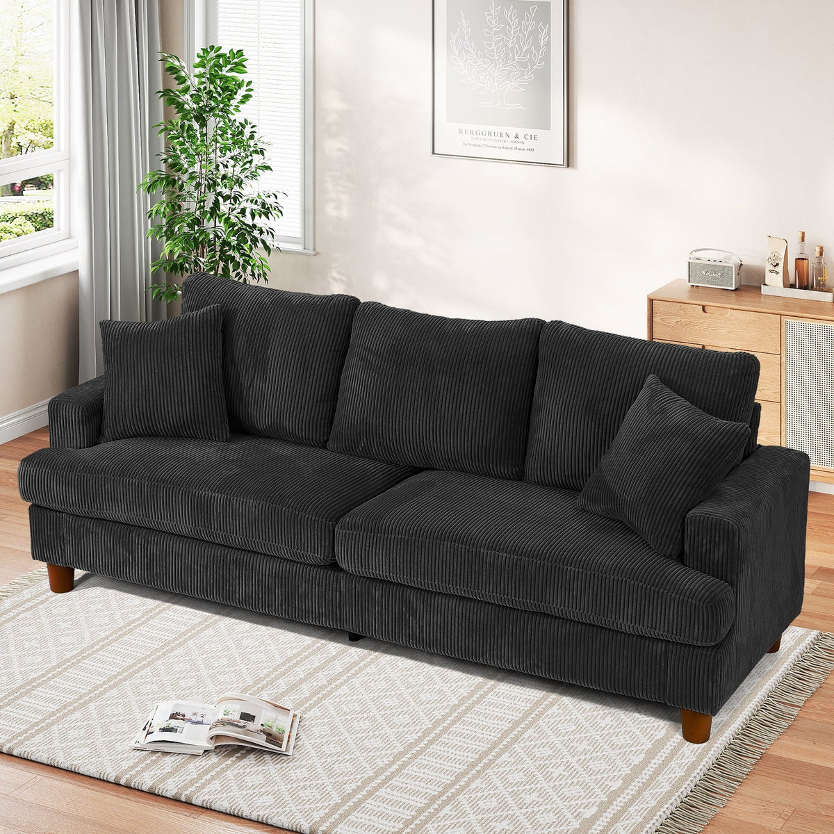 2026 New87" Corduroy Sofa,3 Seater Sofa with Extra Deep Seats,Neche Comfy Upholstered Couch for Living Room,2 Pillows,Green