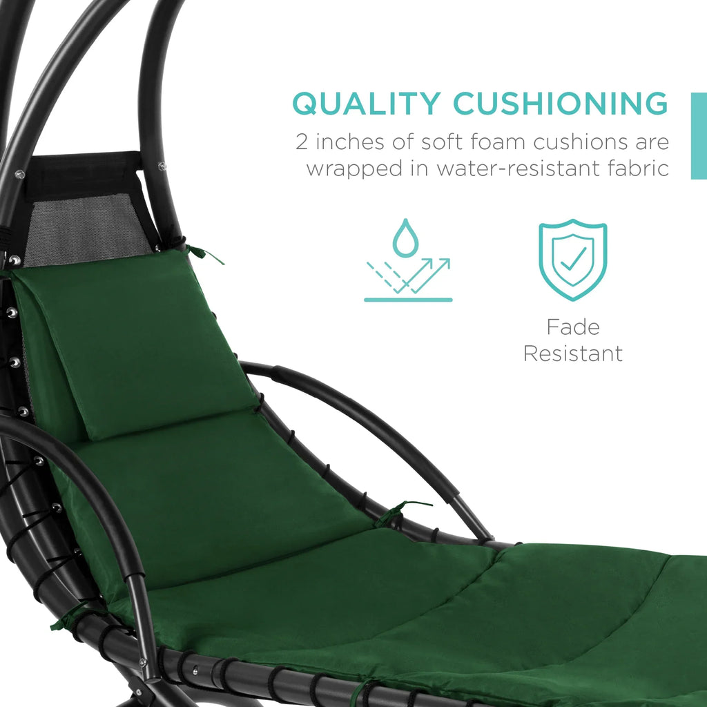 2026 NewBest Choice Products Hanging Curved Chaise Lounge Chair Swing for Backyard, Patio w/ Pillow, Shade, Stand - Teal