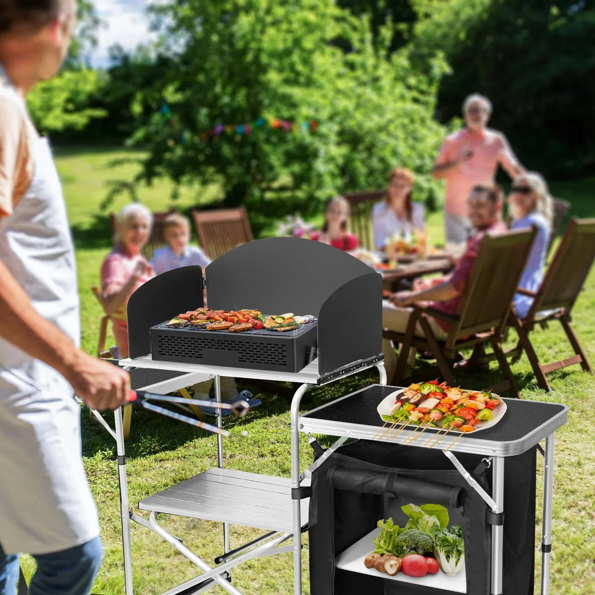 2026 NewCamping Kitchen Station Aluminum Outdoor Cook Table Camping Table Black