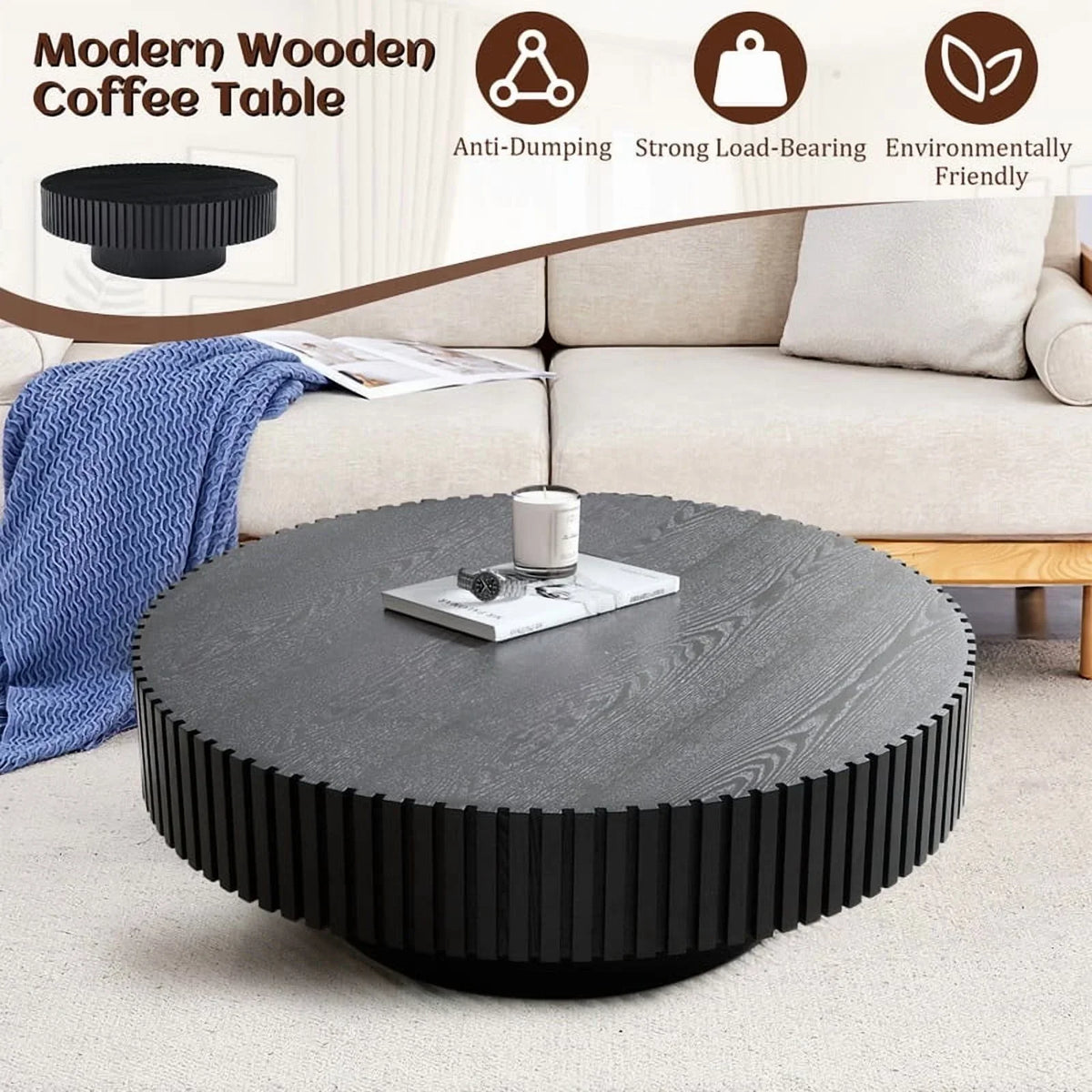 2026 NewFFH 43.7 inch Oval Coffee Table for Living Room,Handcraft Rustic Corner Coffee Table Nature Wood Relief Sturdy Pedestal for Apartmen,Side Table Centre Table,Nature Wood