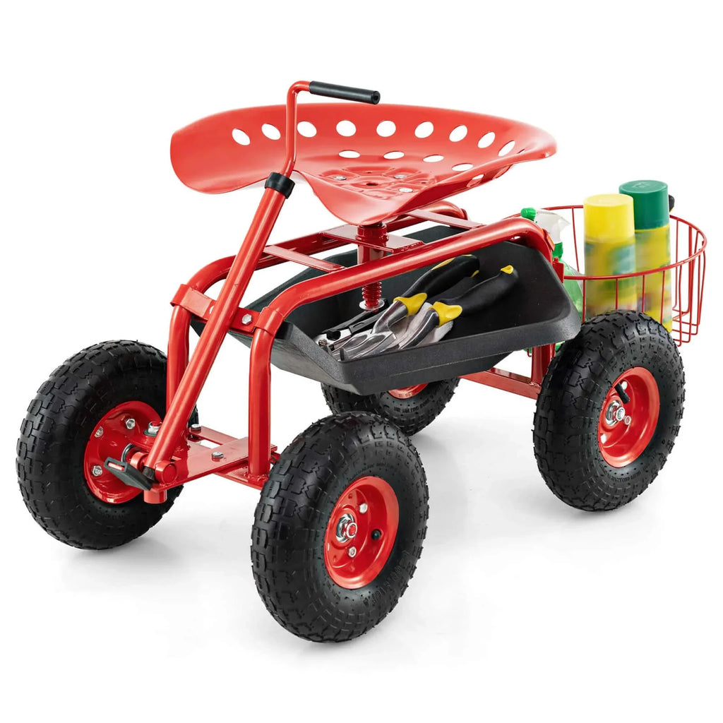 2026 NewCostway Garden Cart Rolling Work Seat for Planting with Extendable Handle Green