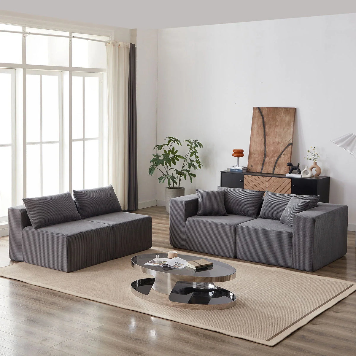 2026 New104-Inch Corduroy Modular L Shaped Sectional Sofa,Luxury Floor Couch Set,Upholstered Indoor Furniture,Foam-Filled Compressed Sofa for Living Room,Bedroom,4 PC Free Combination