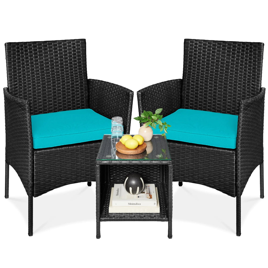 2026 NewBest Choice Products 3-Piece Outdoor Wicker Conversation Patio Bistro Set, w/ 2 Chairs, Table - Gray/Navy