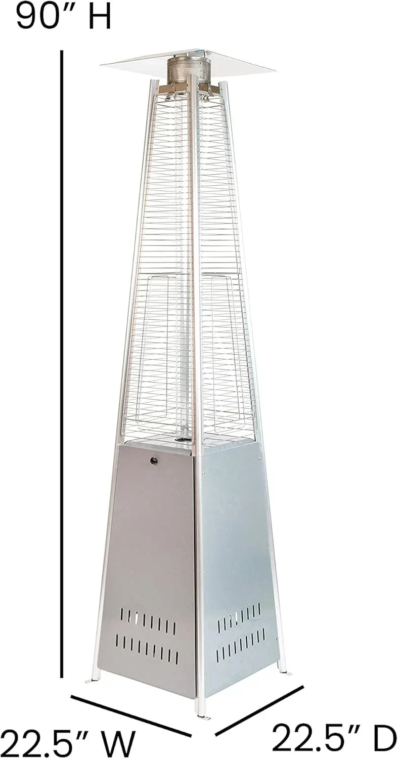 2026 NewSegmart 48,000 BTU Pyramid Patio Heater, Tall Standing Outdoor Propane Heater with Wheels & Tip-Over Safety Protection, Visible Flame Glass Tube for Backyard, Garden, Commercial Use - Gray