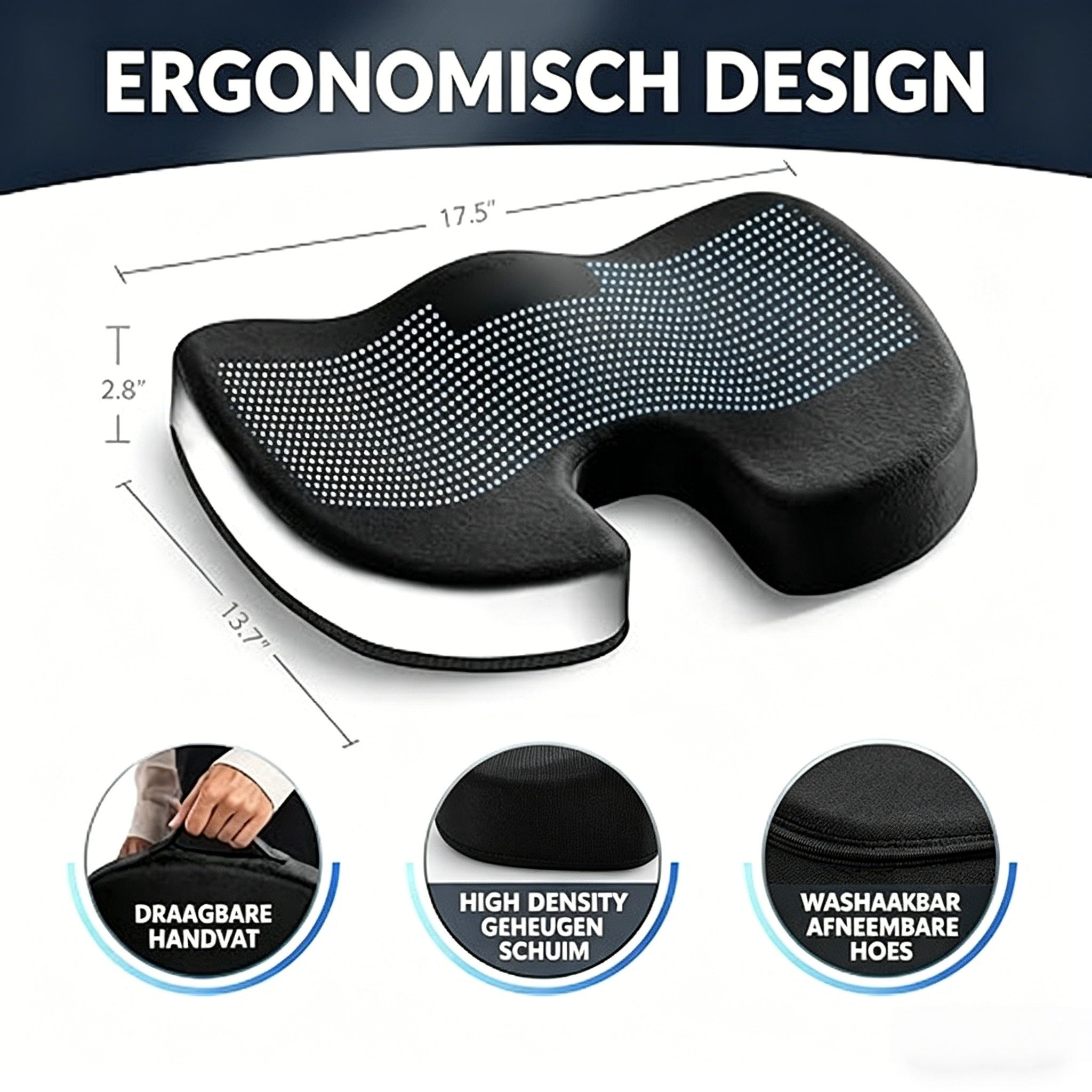Ergonomisch zitkussen met gel en traagschuim voor kantoorstoel, zwart
